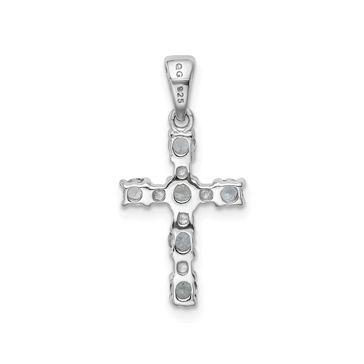Sterling Silver Cross Pendant with Aquamarine and Diamond Accents, Modern Religious Jewelry