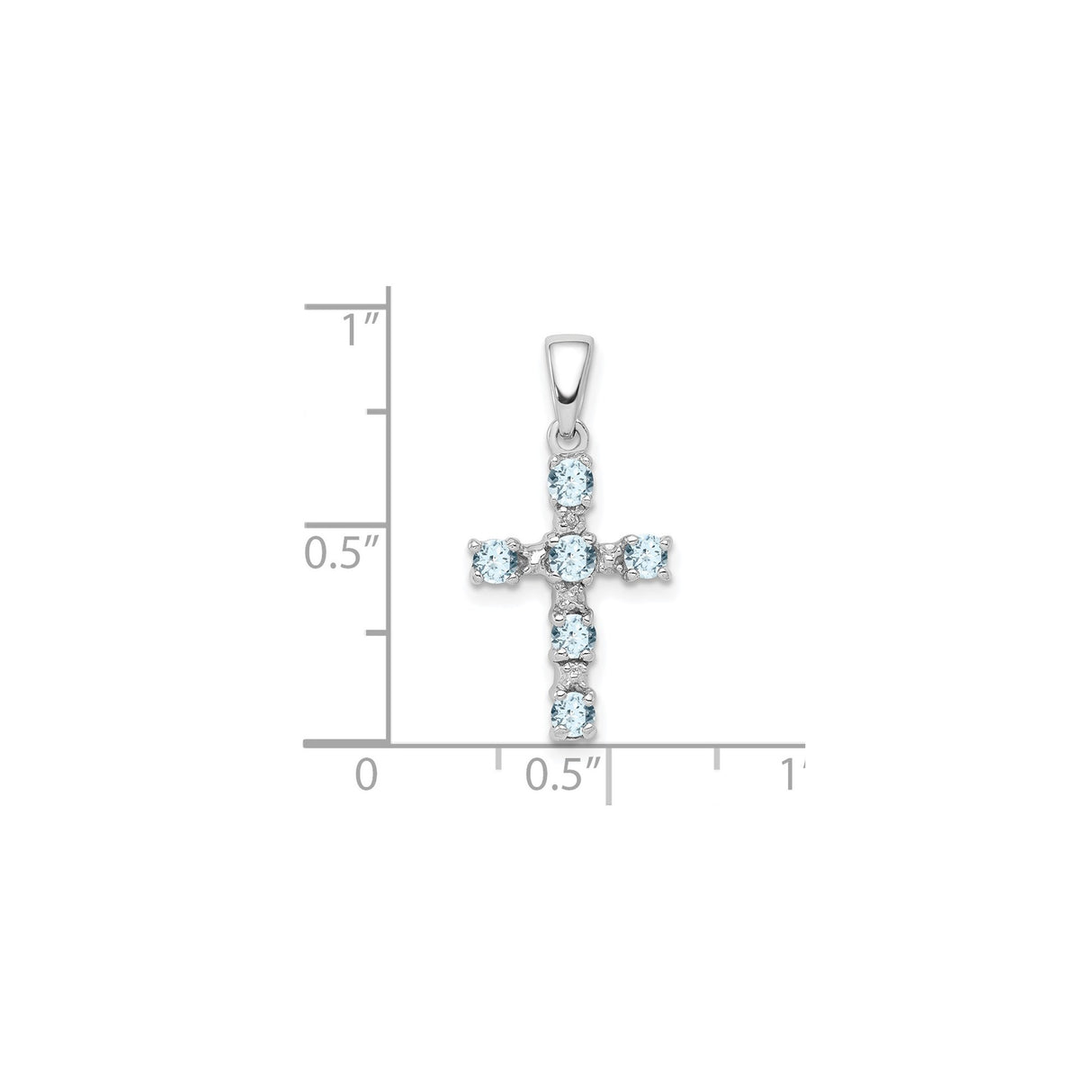 Sterling Silver Cross Pendant with Aquamarine and Diamond Accents, Modern Religious Jewelry