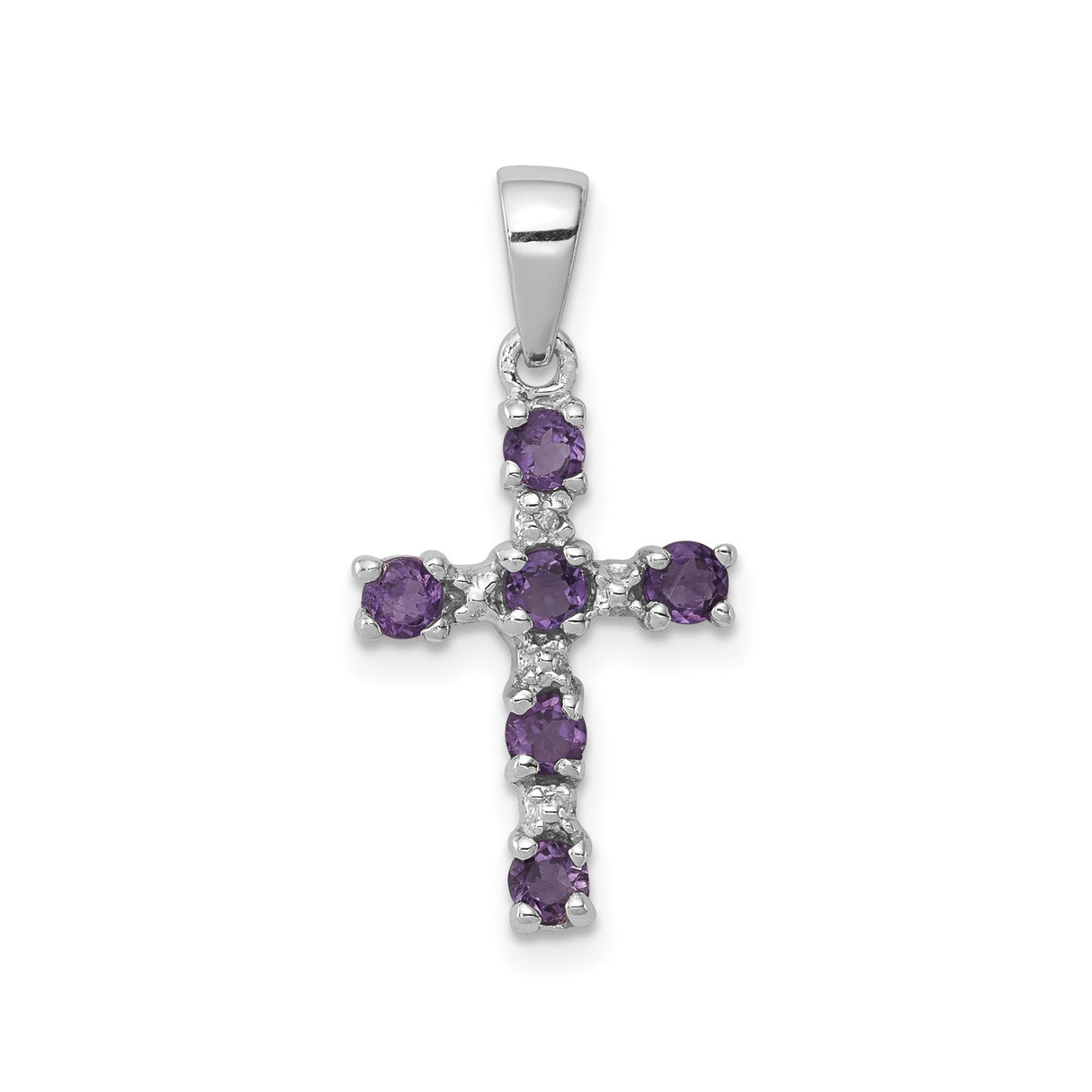 Sterling Silver Cross Pendant with Amethyst and Diamond, Modern Unisex Faith Jewelry