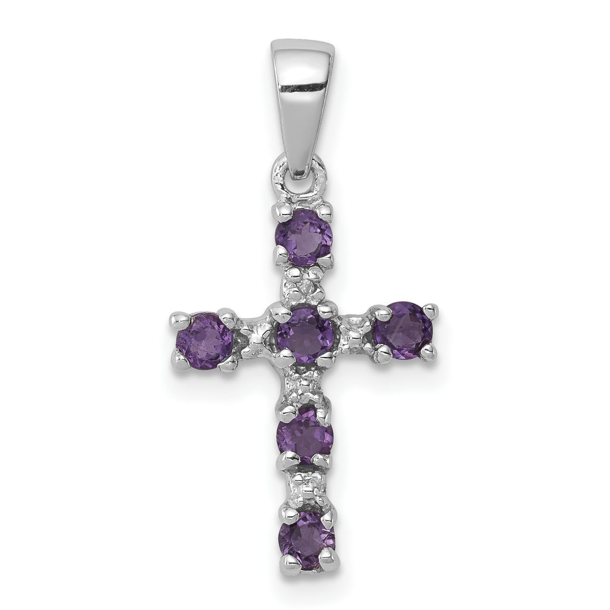 Amethyst and Diamond Cross 17x12mm 0.35ct Charm Pendant in Real 925 Sterling Silver