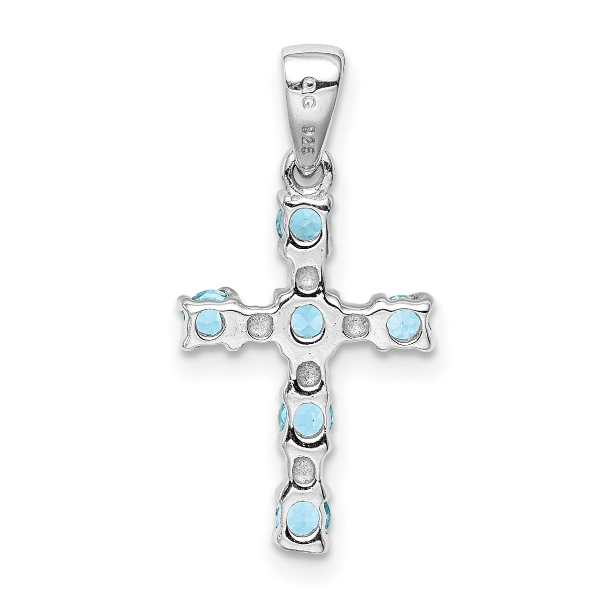 Light Swiss Blue Topaz Cross and Diamond Charm Pendant in Real 925 Sterling Silver