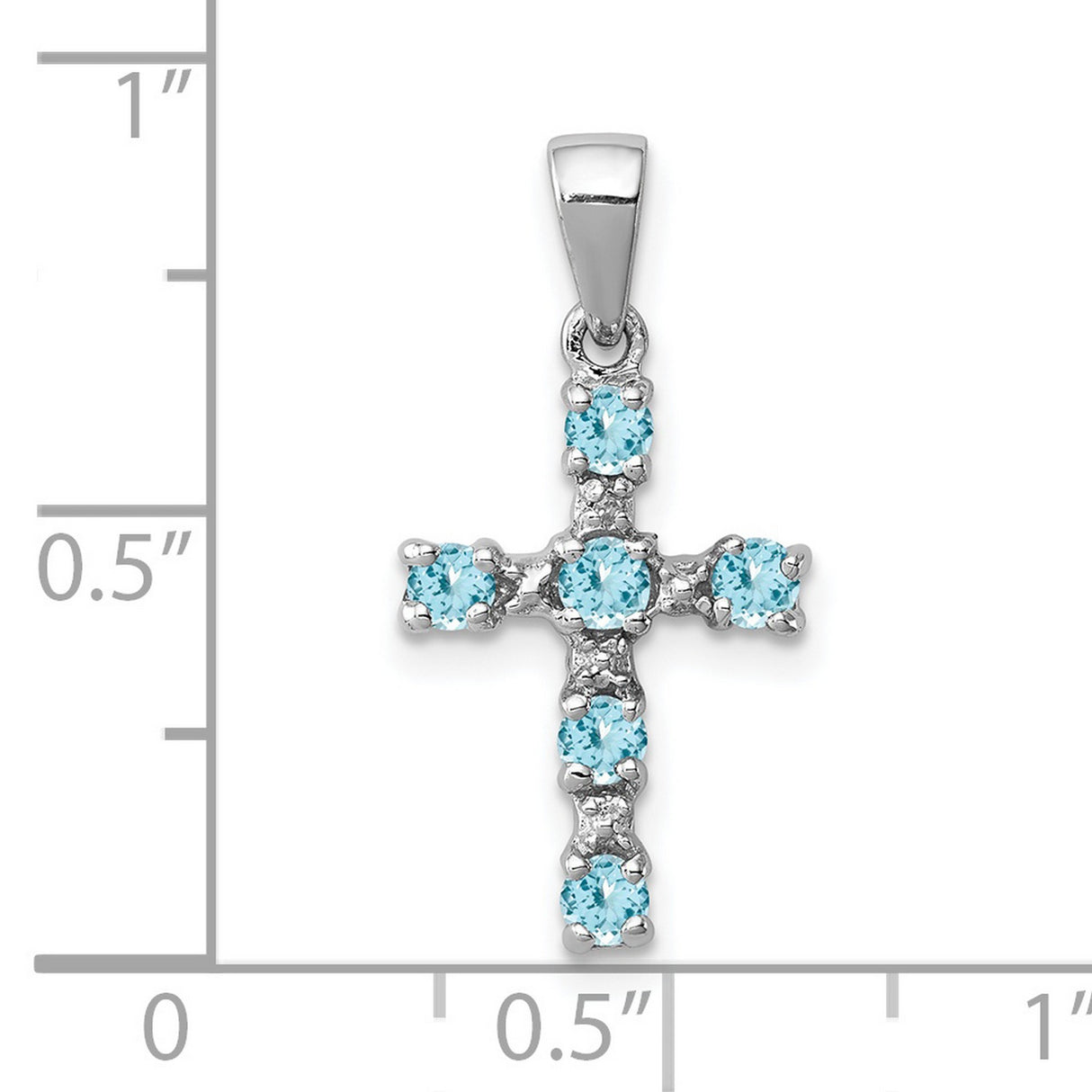 Light Swiss Blue Topaz Cross and Diamond Charm Pendant in Real 925 Sterling Silver