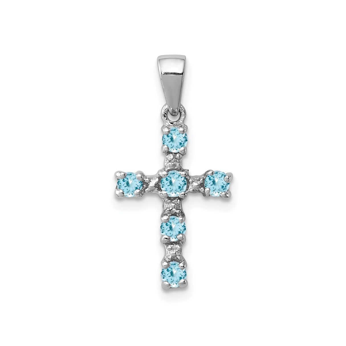 Sterling Silver Cross Pendant with Sky Blue Topaz and Diamond, Modern Faith Jewelry
