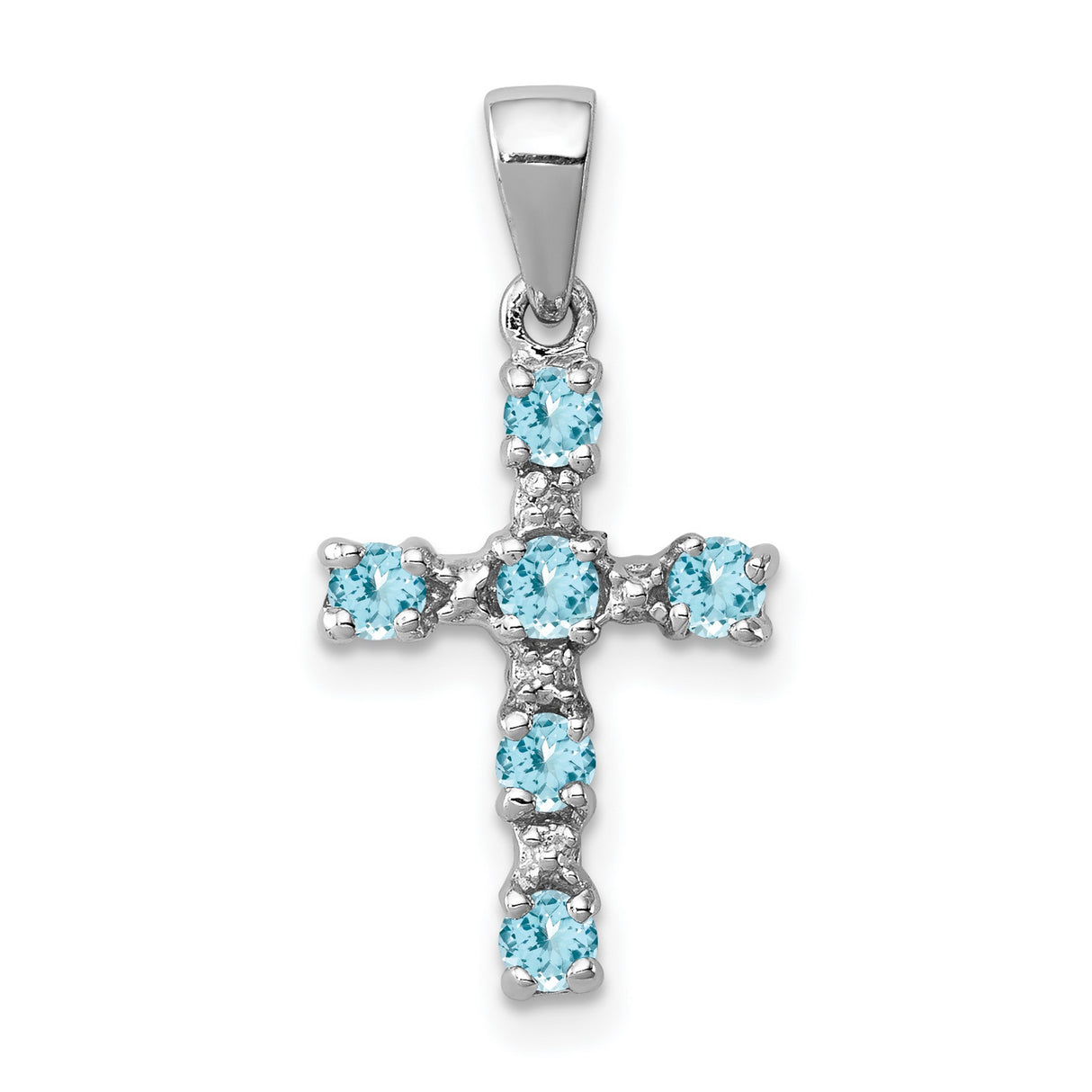 Light Swiss Blue Topaz Cross and Diamond Charm Pendant in Real 925 Sterling Silver
