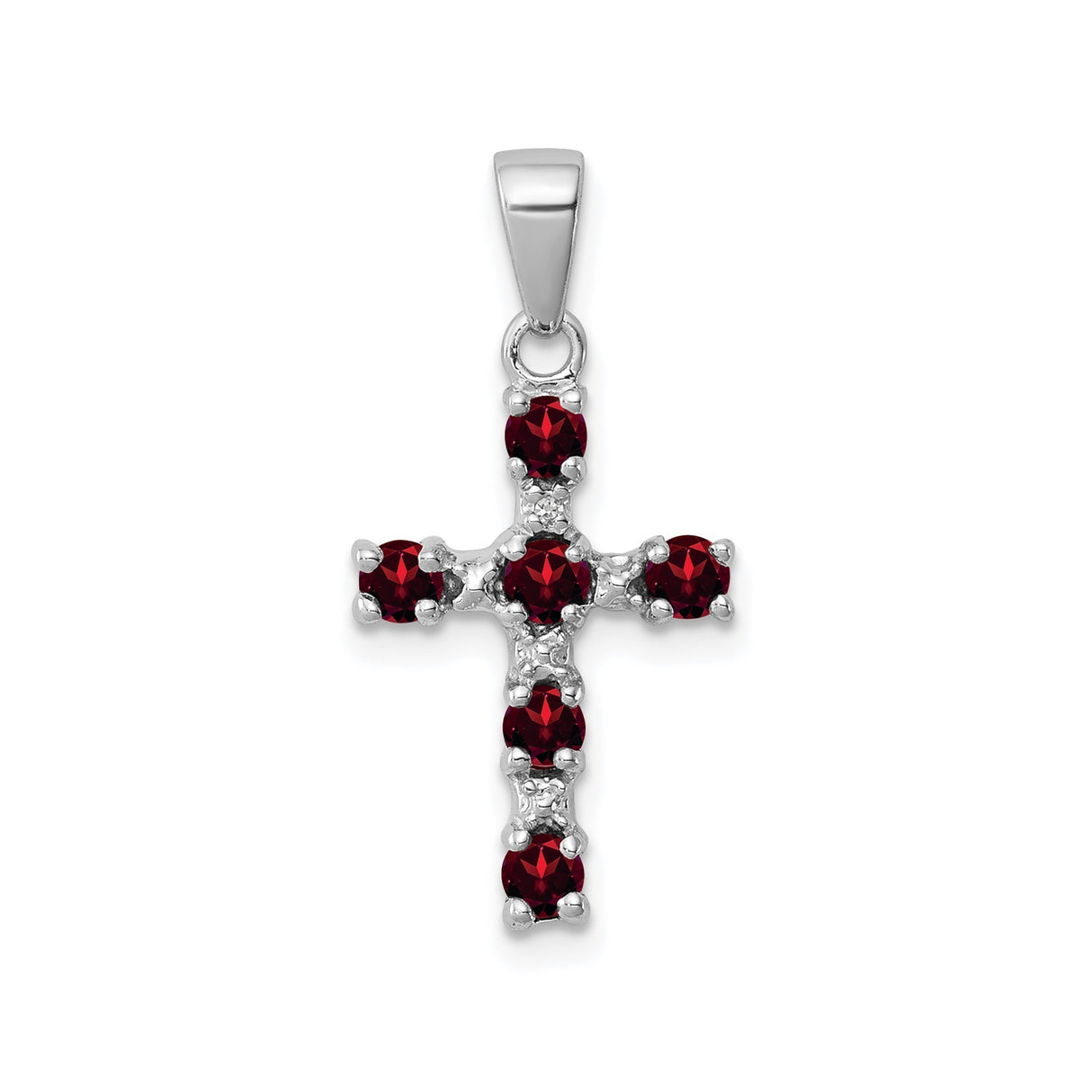 Sterling Silver Cross Pendant with Garnet and Diamond Accents, Unisex Faith Jewelry
