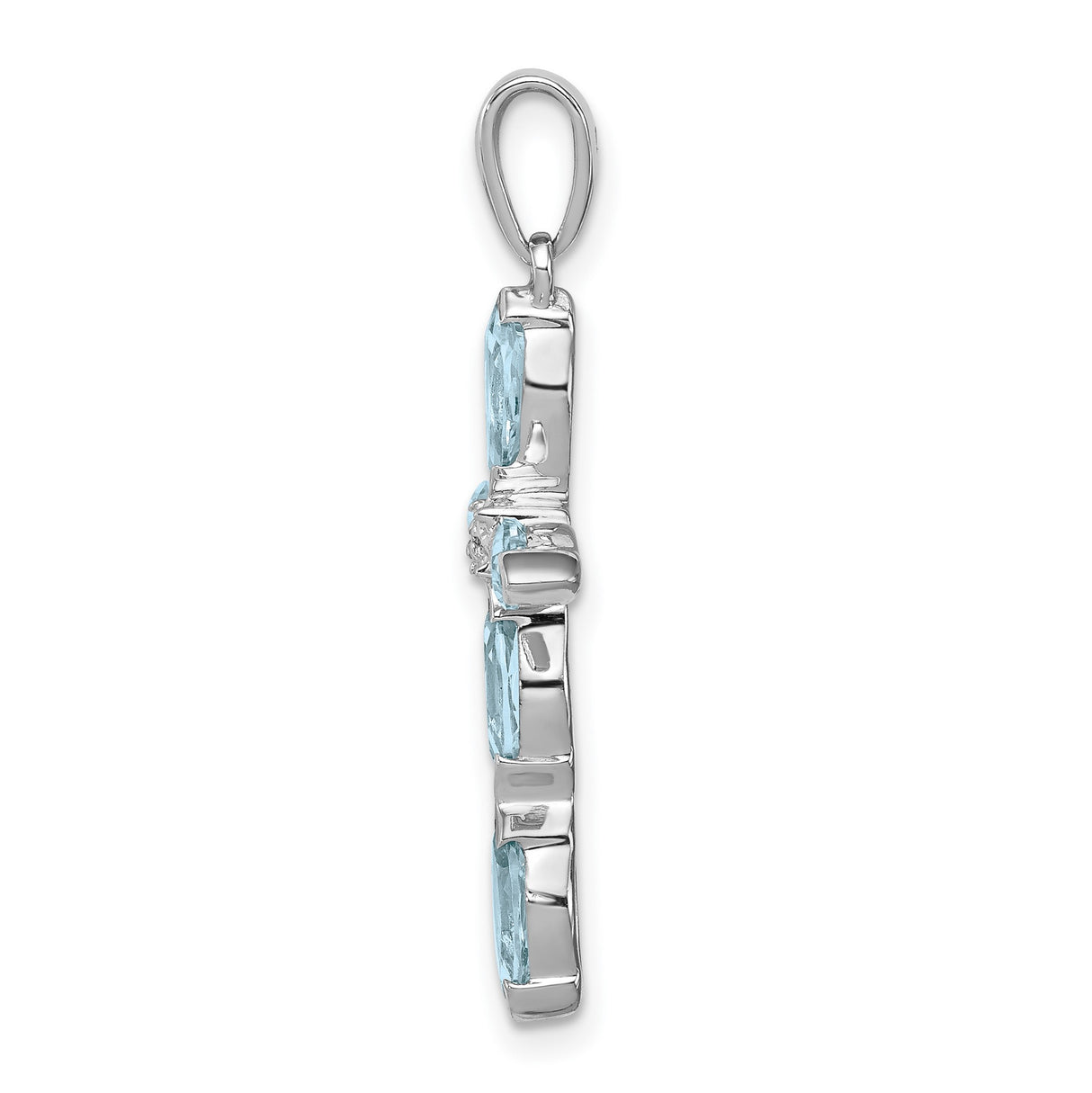 Light Swiss Blue Topaz Cross and Diamond Charm Pendant in Real 925 Sterling Silver