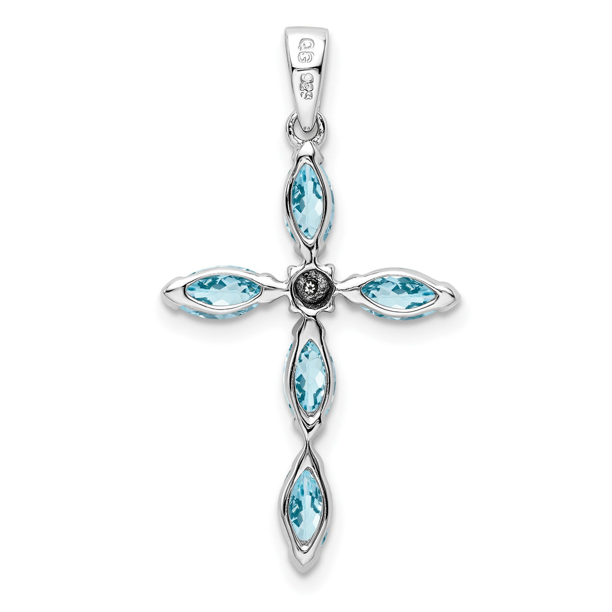 Sterling Silver Cross Pendant with Sky Blue Topaz and Diamond, Modern Spiritual Design
