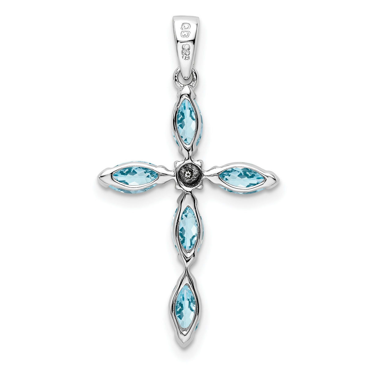 Light Swiss Blue Topaz Cross and Diamond Charm Pendant in Real 925 Sterling Silver