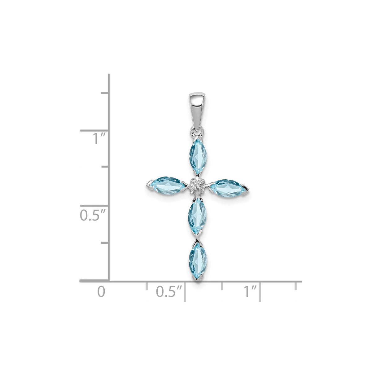 Sterling Silver Cross Pendant with Sky Blue Topaz and Diamond, Modern Spiritual Design