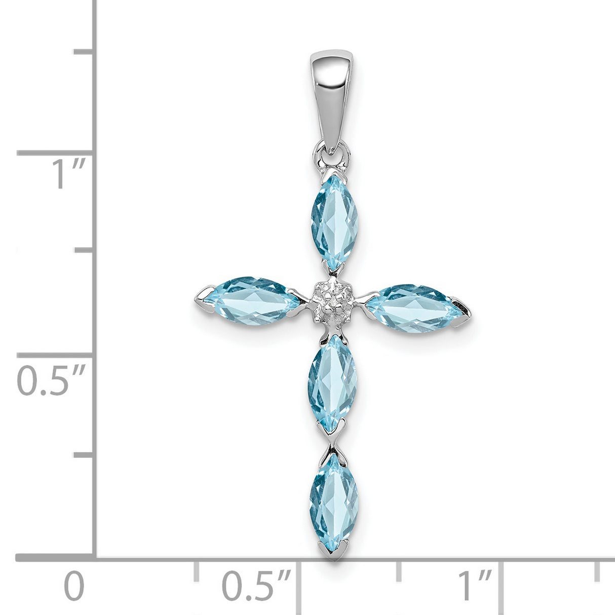 Light Swiss Blue Topaz Cross and Diamond Charm Pendant in Real 925 Sterling Silver