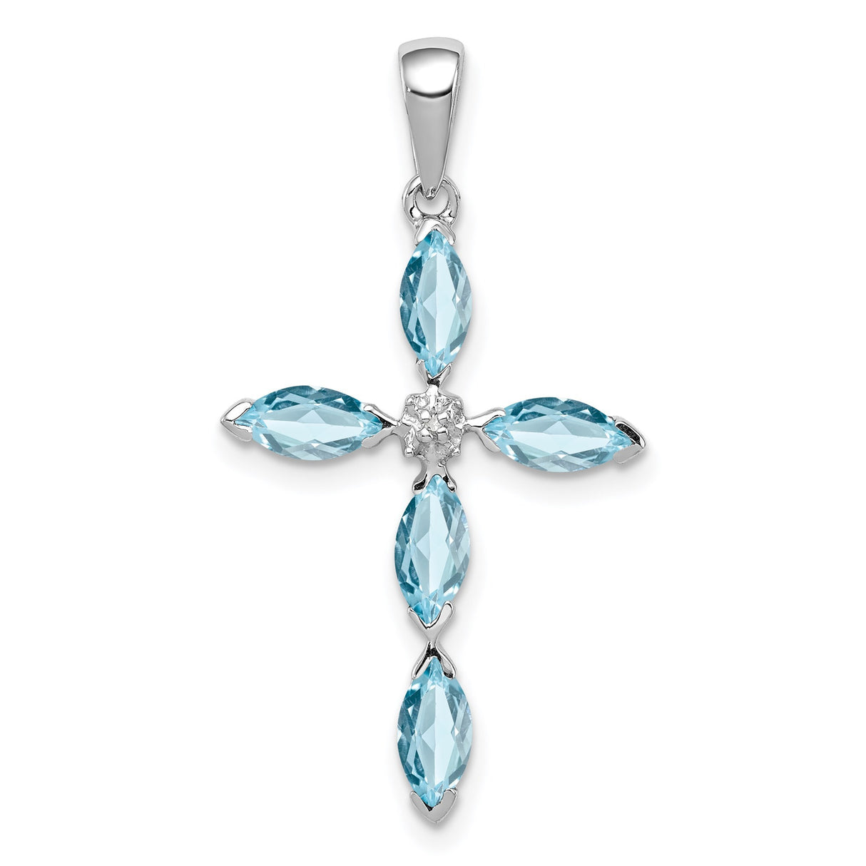Sterling Silver Cross Pendant with Sky Blue Topaz and Diamond, Modern Spiritual Design