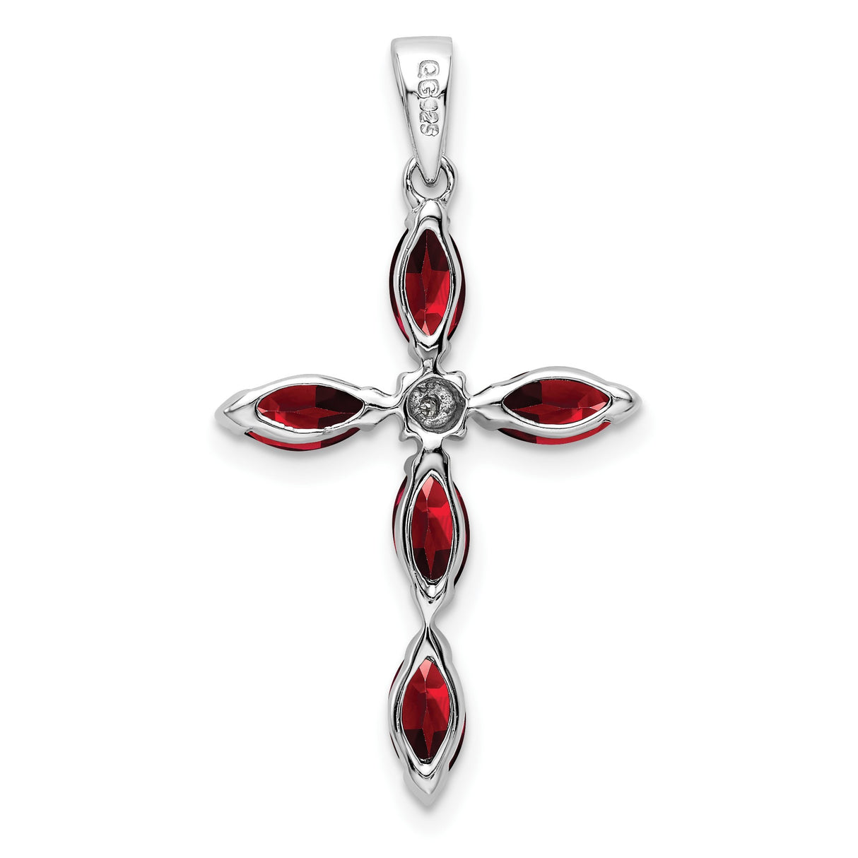 Sterling Silver Cross Pendant with Marquise Garnet and Diamond Accents