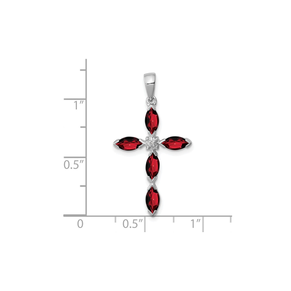Sterling Silver Cross Pendant with Marquise Garnet and Diamond Accents