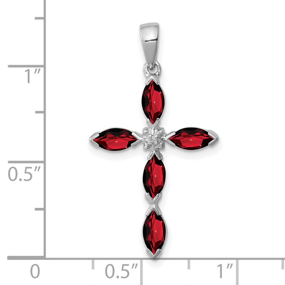 Garnet and Diamond Cross 25x17mm 1.5ct Charm Pendant in Real 925 Sterling Silver
