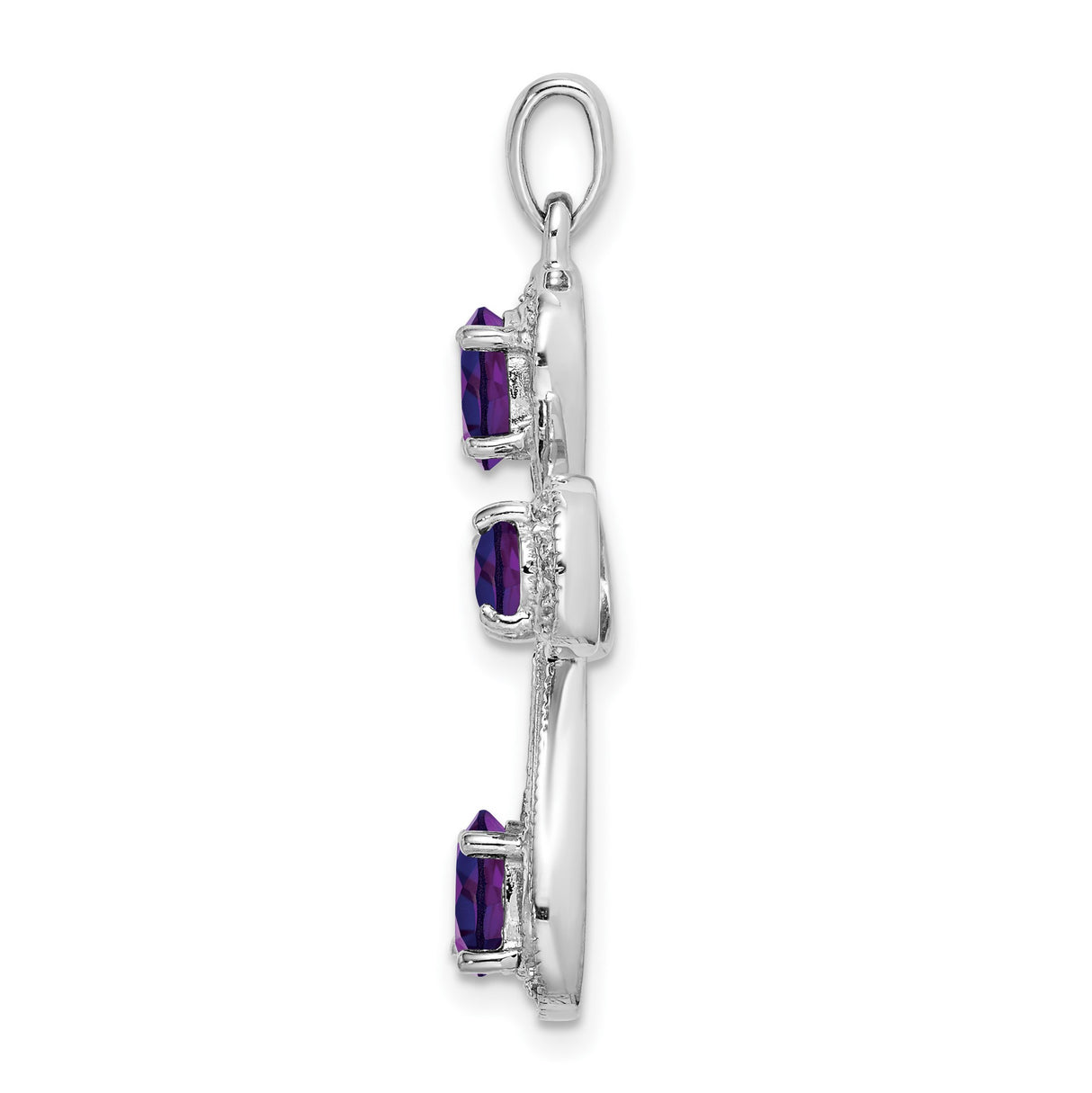 Amethyst and Diamond Cross 30x23mm 1.75ct Charm Pendant in Real 925 Sterling Silver