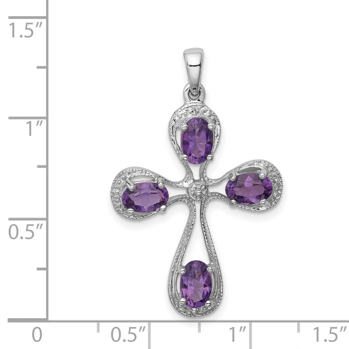 Amethyst and Diamond Cross 30x23mm 1.75ct Charm Pendant in Real 925 Sterling Silver
