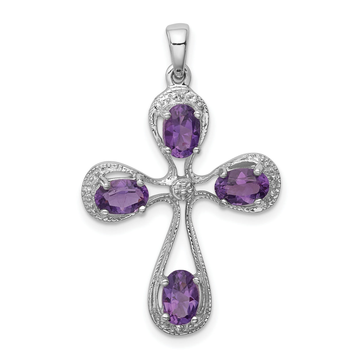 Amethyst and Diamond Cross 30x23mm 1.75ct Charm Pendant in Real 925 Sterling Silver