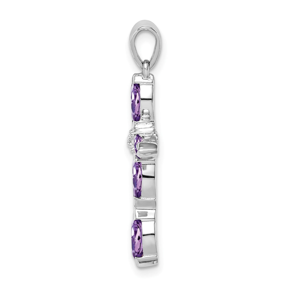 Sterling Silver Cross Pendant with Marquise Amethyst and Diamond, Christian Religious Jewelry for Women