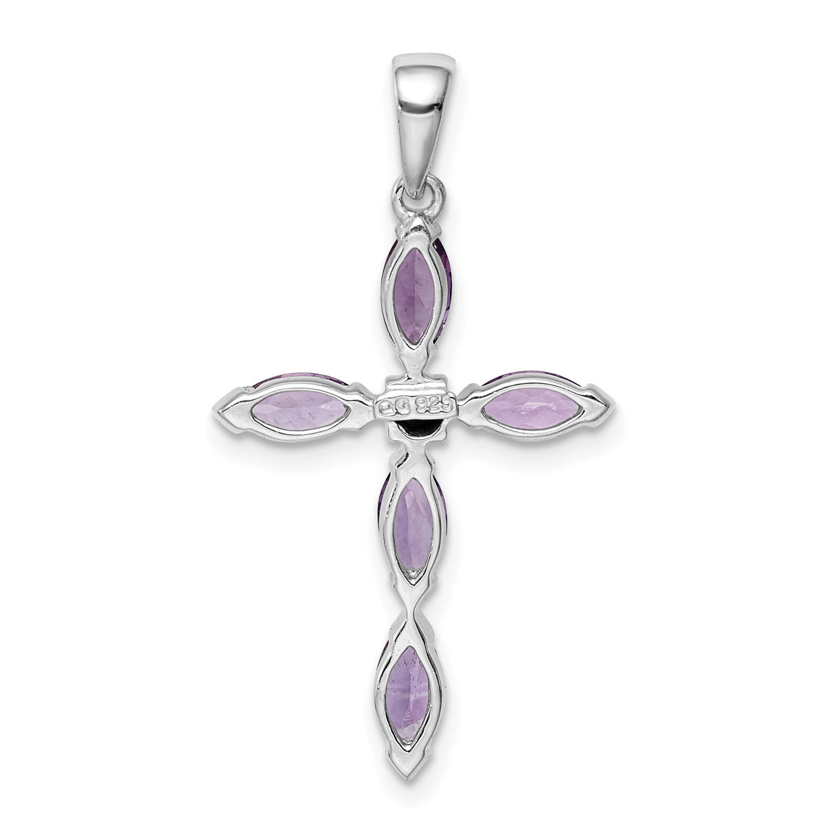 Sterling Silver Cross Pendant with Marquise Amethyst and Diamond, Christian Religious Jewelry for Women