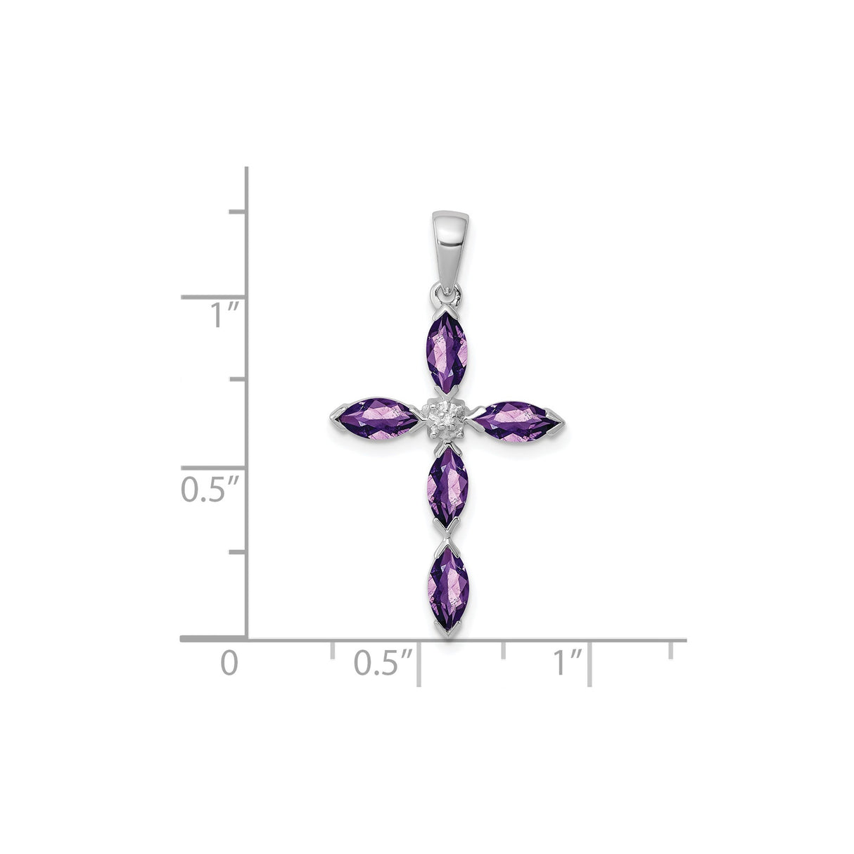 Sterling Silver Cross Pendant with Marquise Amethyst and Diamond, Christian Religious Jewelry for Women