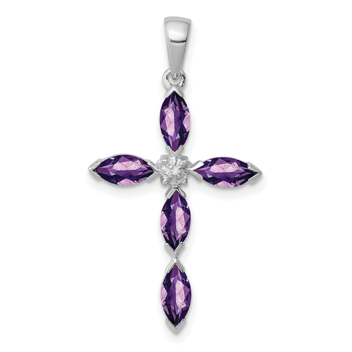 Amethyst and Diamond 25x17mm 1.05ct Charm Pendant in Real 925 Sterling Silver