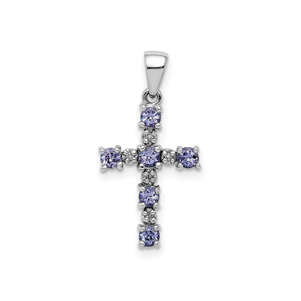 Sterling Silver Cross Pendant with Tanzanite and Diamond, Christian Jewelry for Women