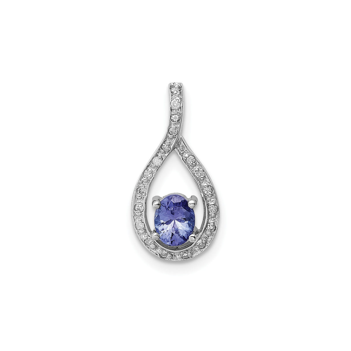 Sterling Silver Teardrop Pendant with Oval Tanzanite and Cubic Zirconia Halo for Women