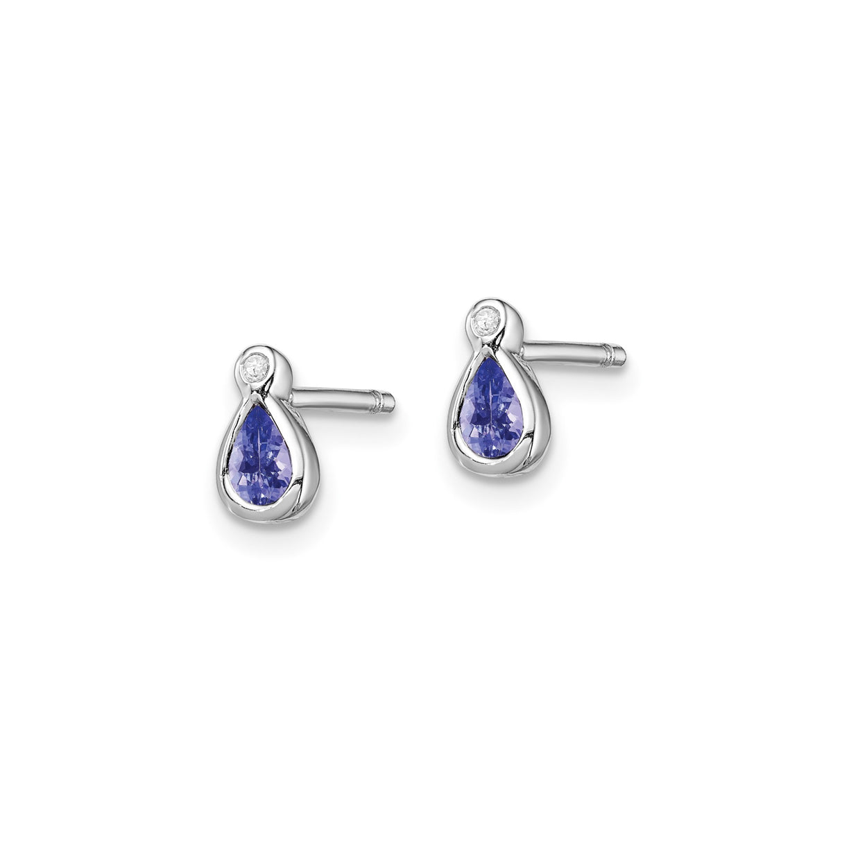 Sterling Silver Teardrop Stud Earrings with Tanzanite and Diamond Accents for Women