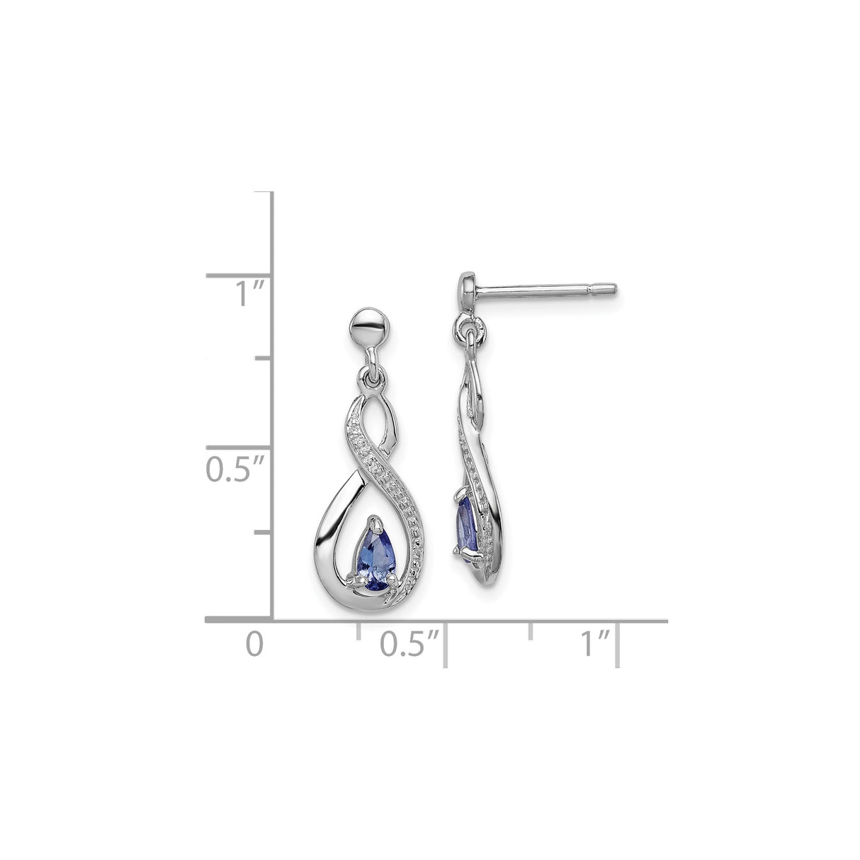 Sterling Silver Dangle Earrings with Pear Shaped Tanzanite and Diamond Accents, Infinity Design