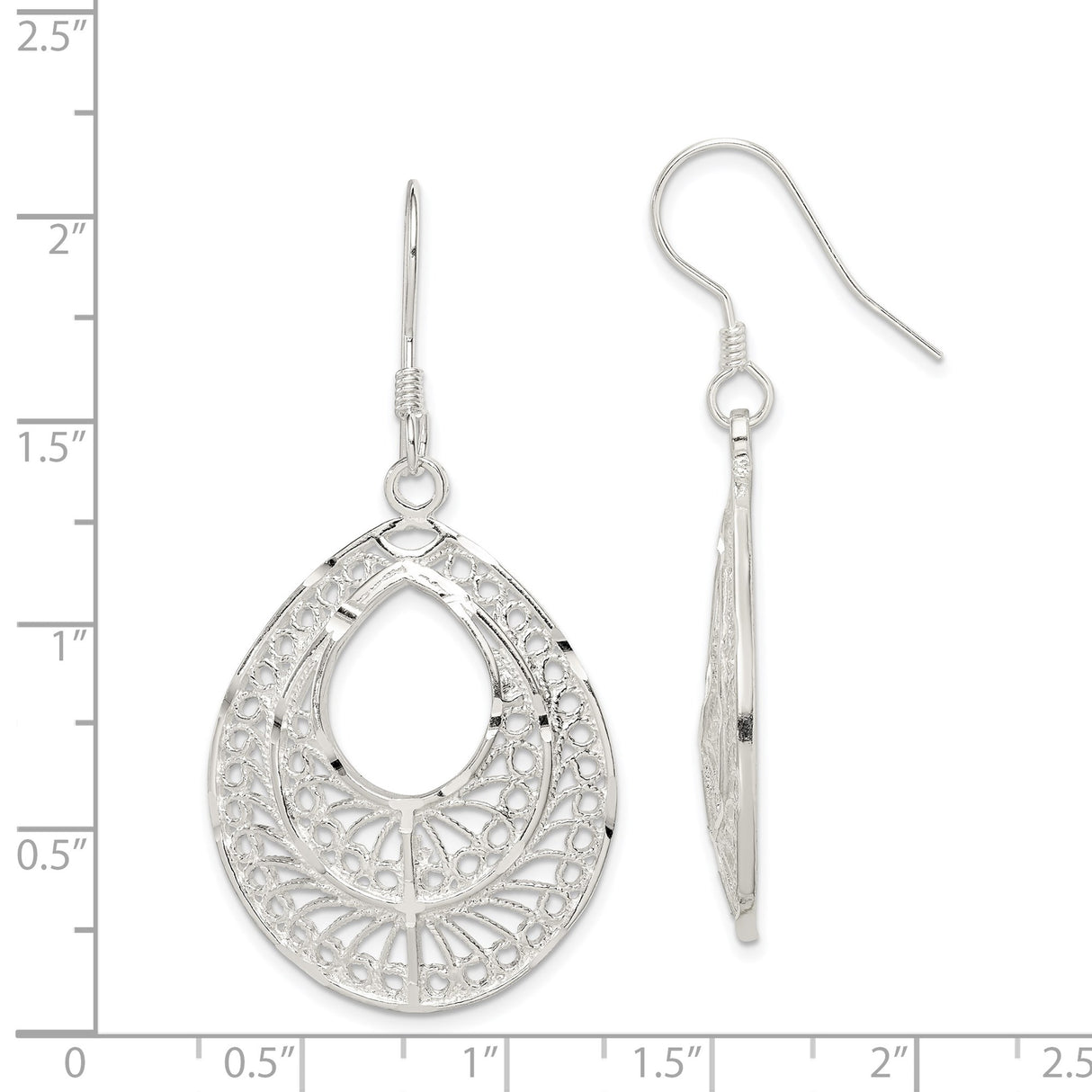 Sterling Silver Teardrop Dangle Earrings with Filigree Openwork Design, Boho Vintage Style