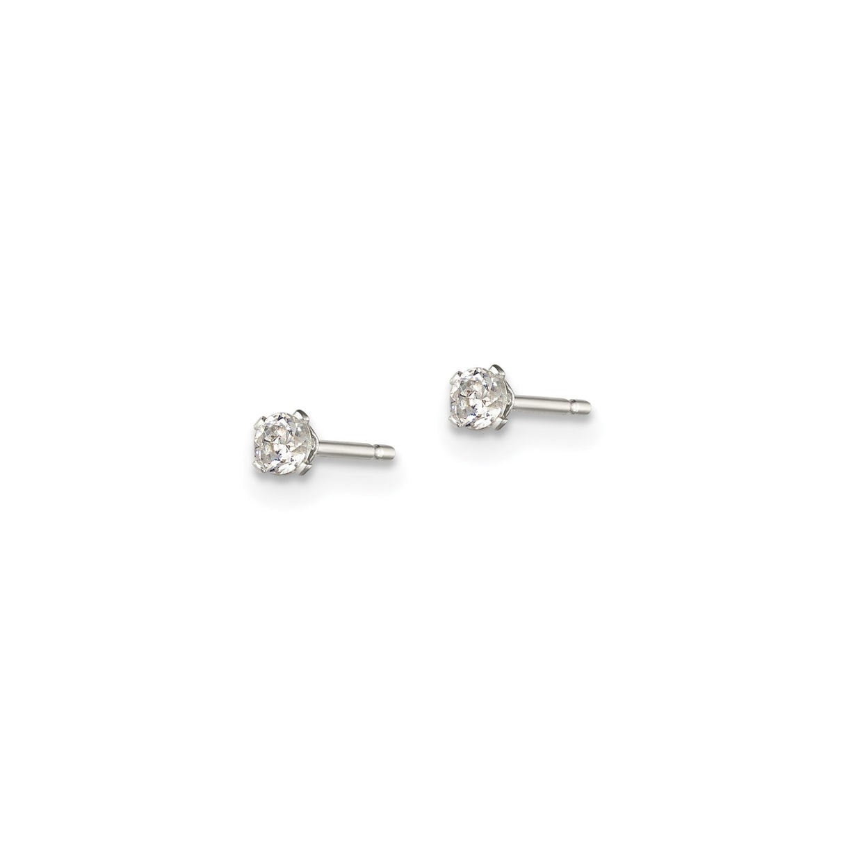 Sterling Silver Stud Earrings with Round Cut Cubic Zirconia in Four-Prong Setting
