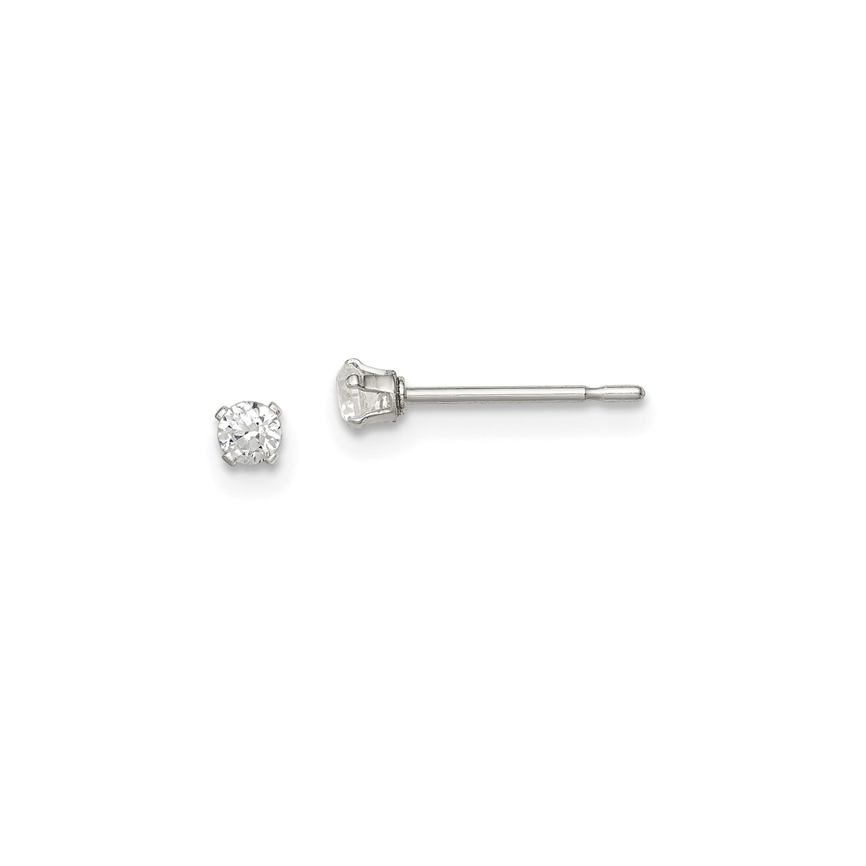 Sterling Silver Stud Earrings with Round Cut Cubic Zirconia in Four-Prong Setting