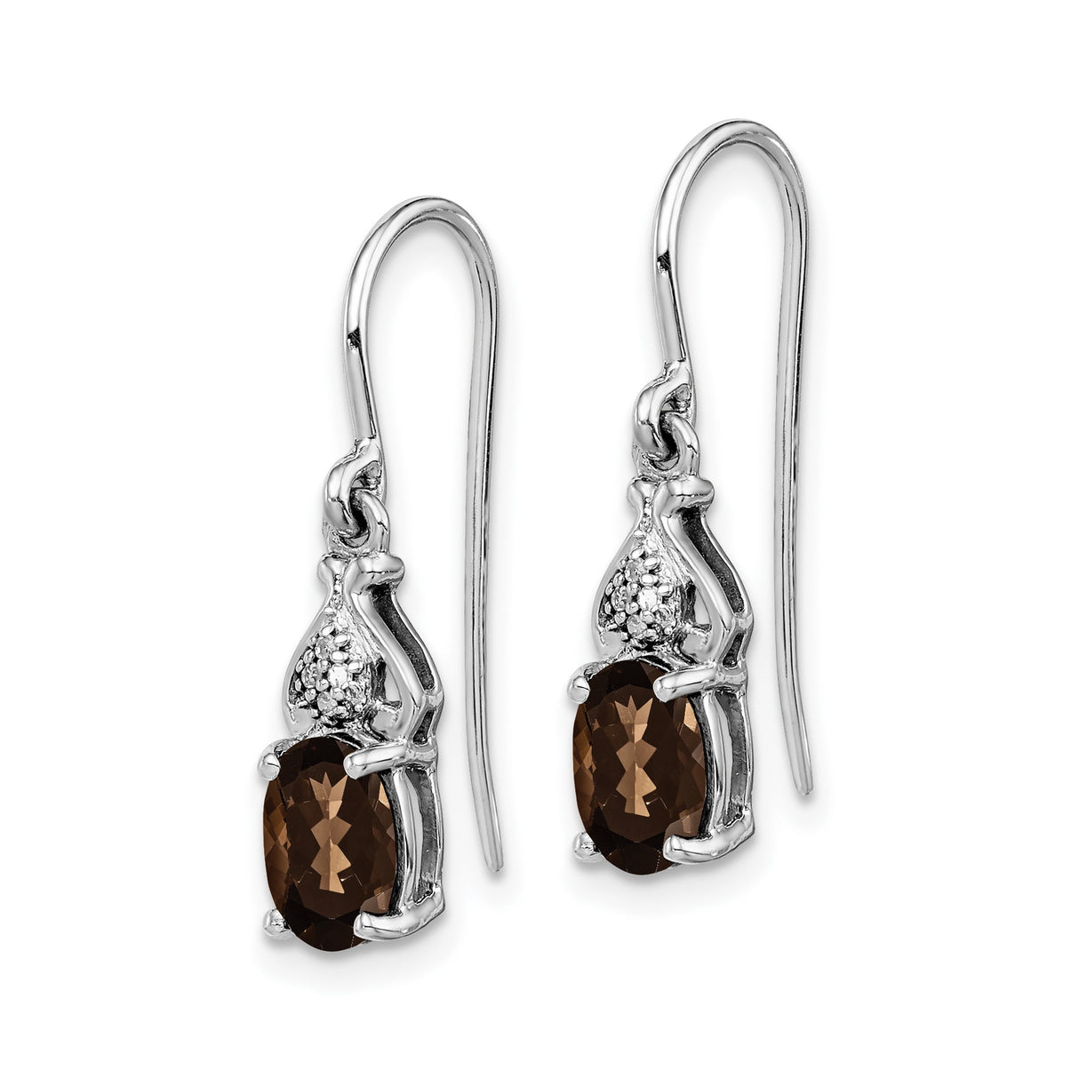 Sterling Silver Dangle Earrings with Oval-Cut Smoky Quartz and Diamond Accents