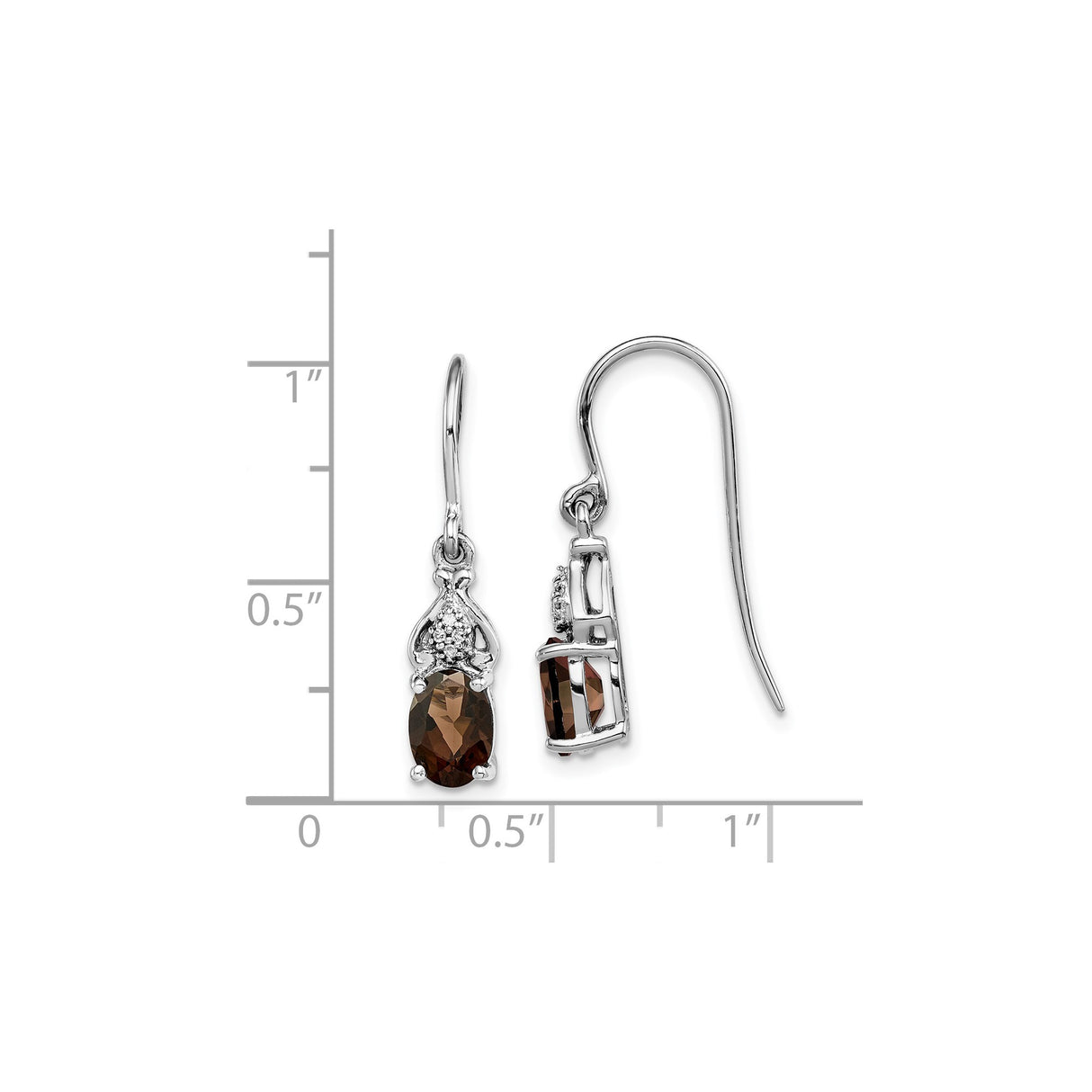 Sterling Silver Dangle Earrings with Oval-Cut Smoky Quartz and Diamond Accents