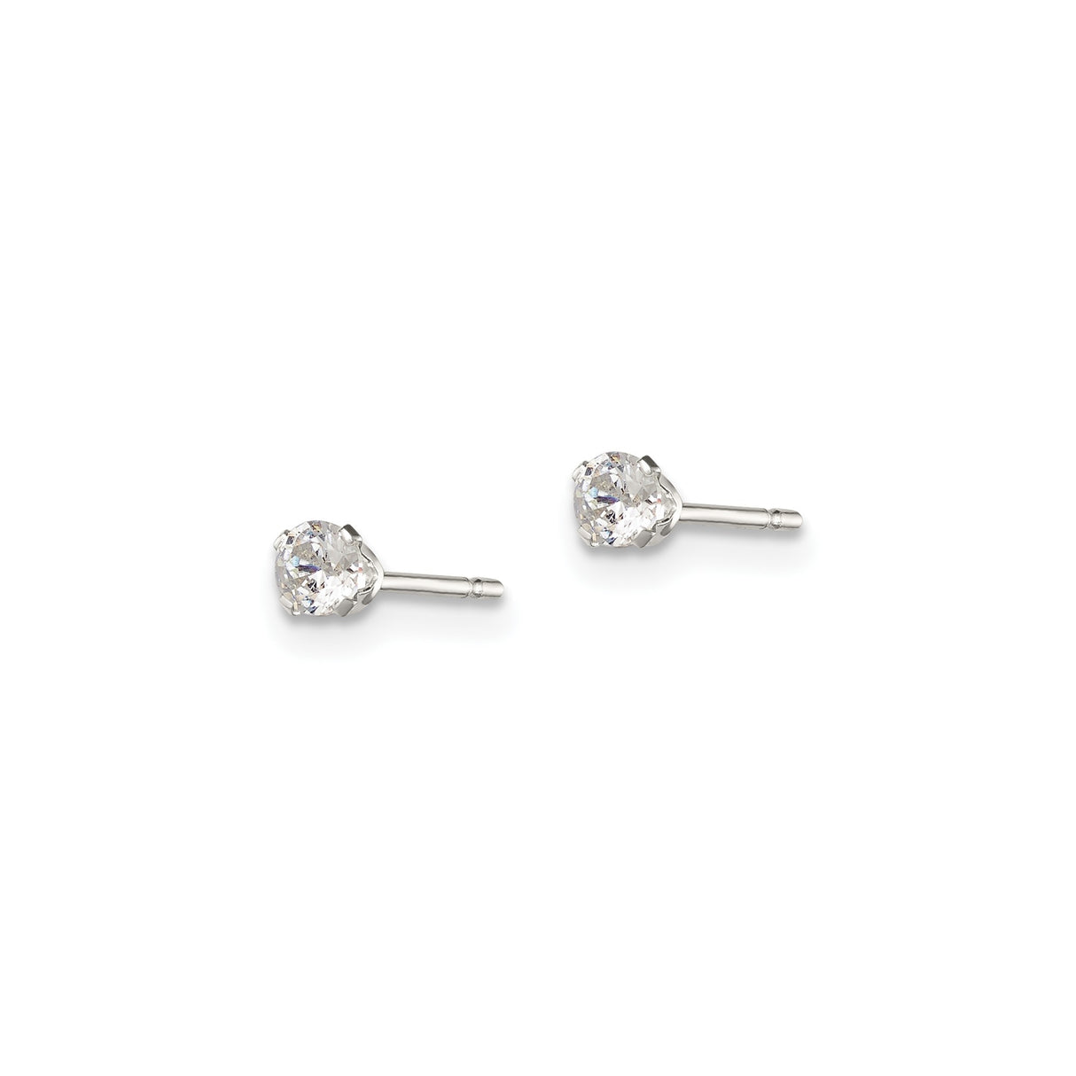 Sterling Silver Stud Earrings with Round Cut Cubic Zirconia in Four Prong Setting