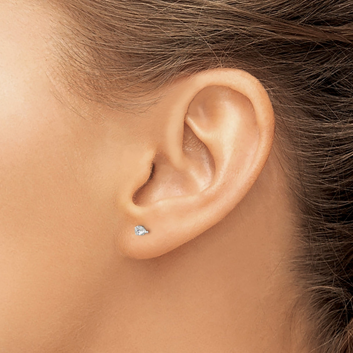 Sterling Silver Stud Earrings with Round Cut Cubic Zirconia in Four Prong Setting