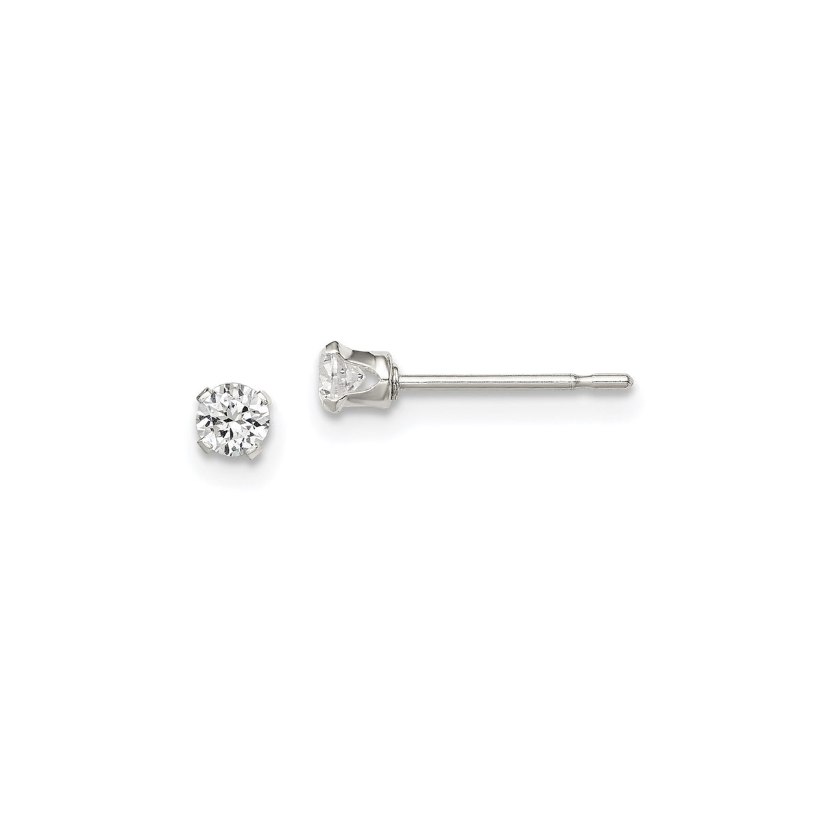 Sterling Silver Stud Earrings with Round Cut Cubic Zirconia in Four Prong Setting