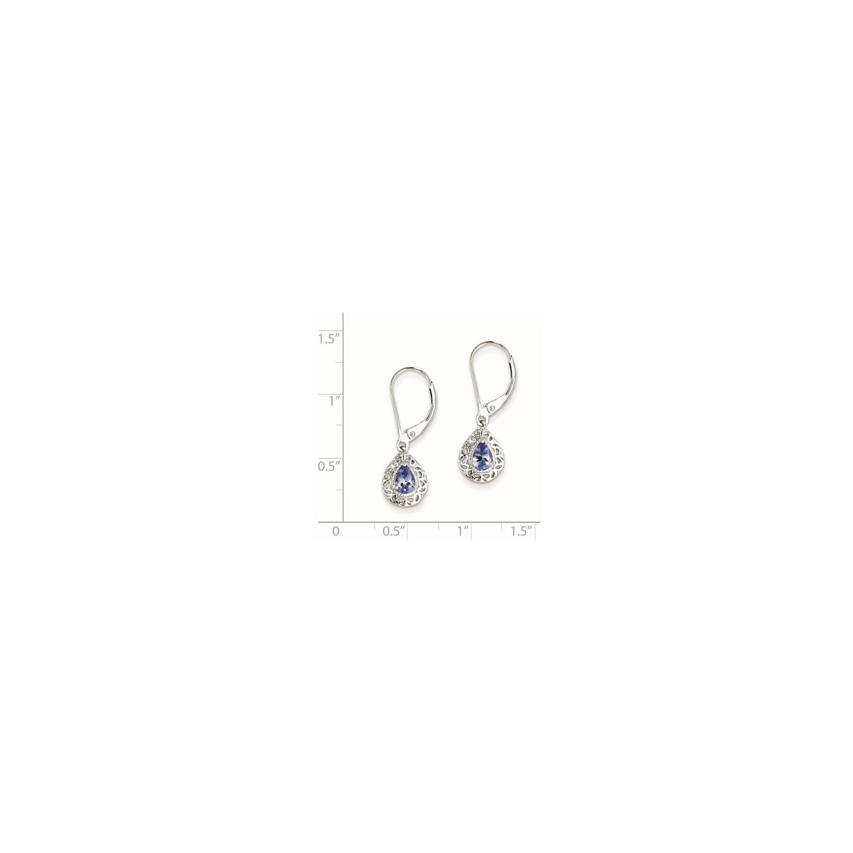Sterling Silver Teardrop Earrings with Tanzanite, Filigree Leverback Dangle Style