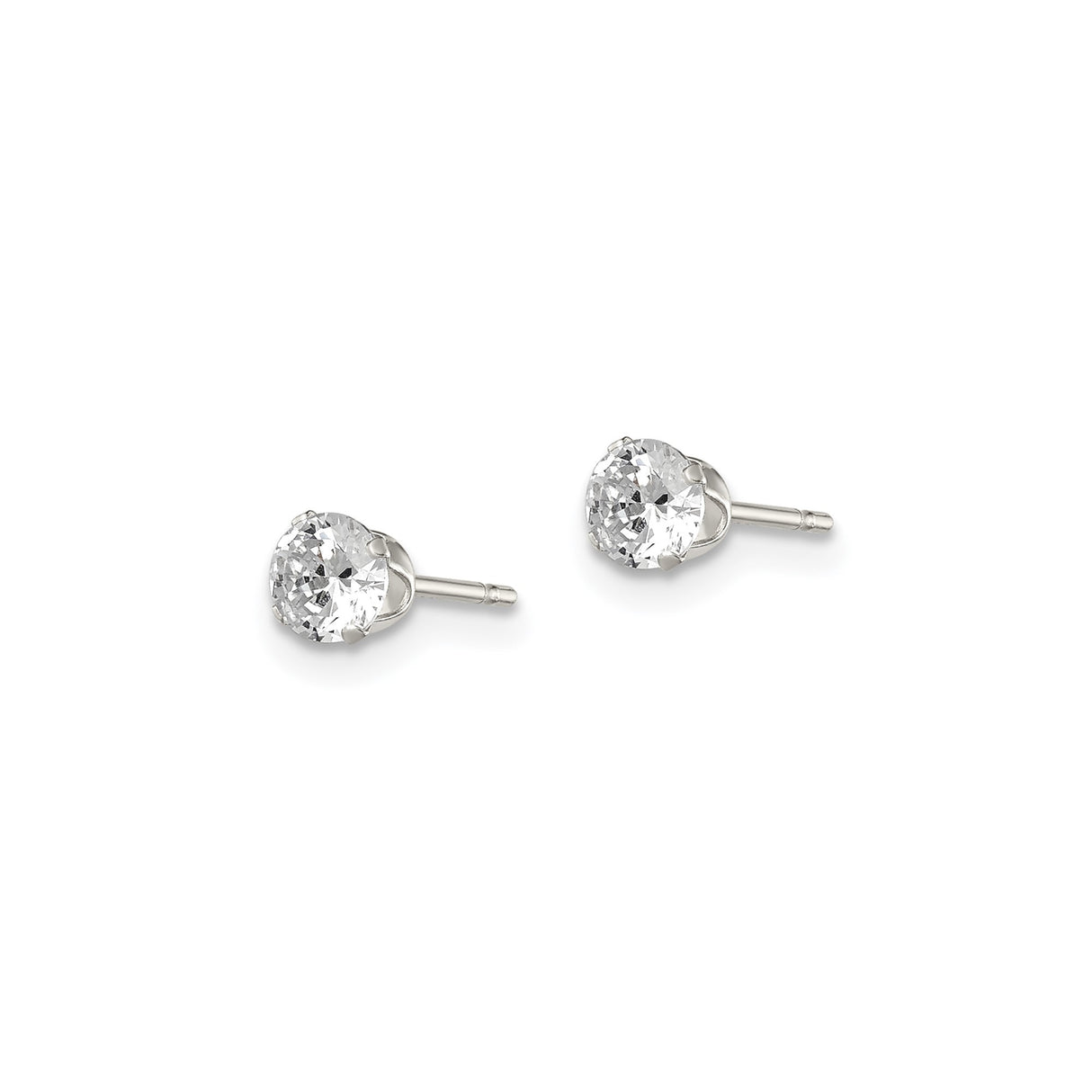 Sterling Silver Stud Earrings with Round Cubic Zirconia, Minimalist Classic Design
