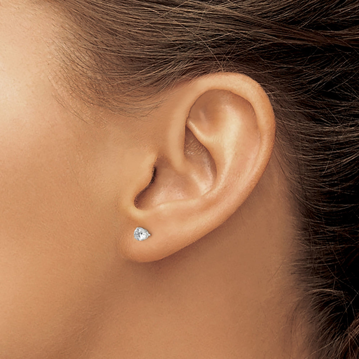 Sterling Silver Stud Earrings with Round Cubic Zirconia, Minimalist Classic Design