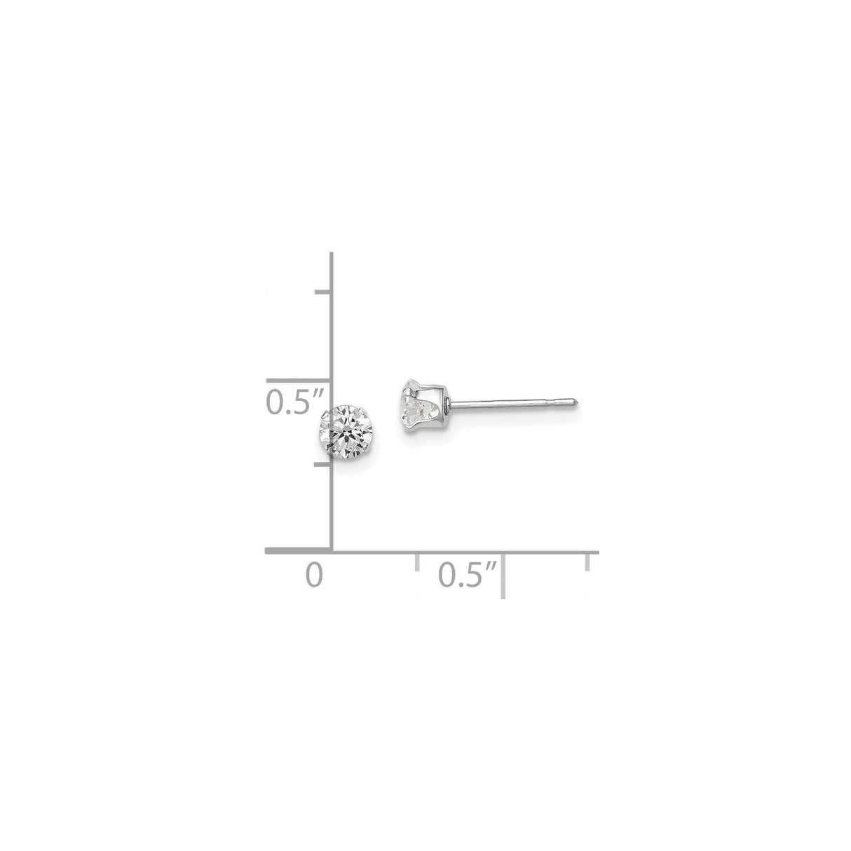 Sterling Silver Stud Earrings with Round Cubic Zirconia, Minimalist Classic Design