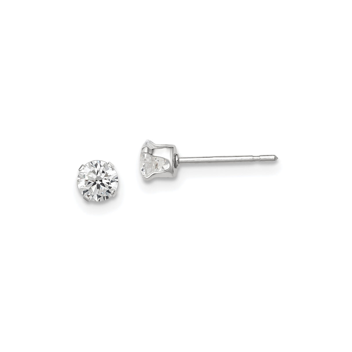 Sterling Silver Stud Earrings with Round Cubic Zirconia, Minimalist Classic Design