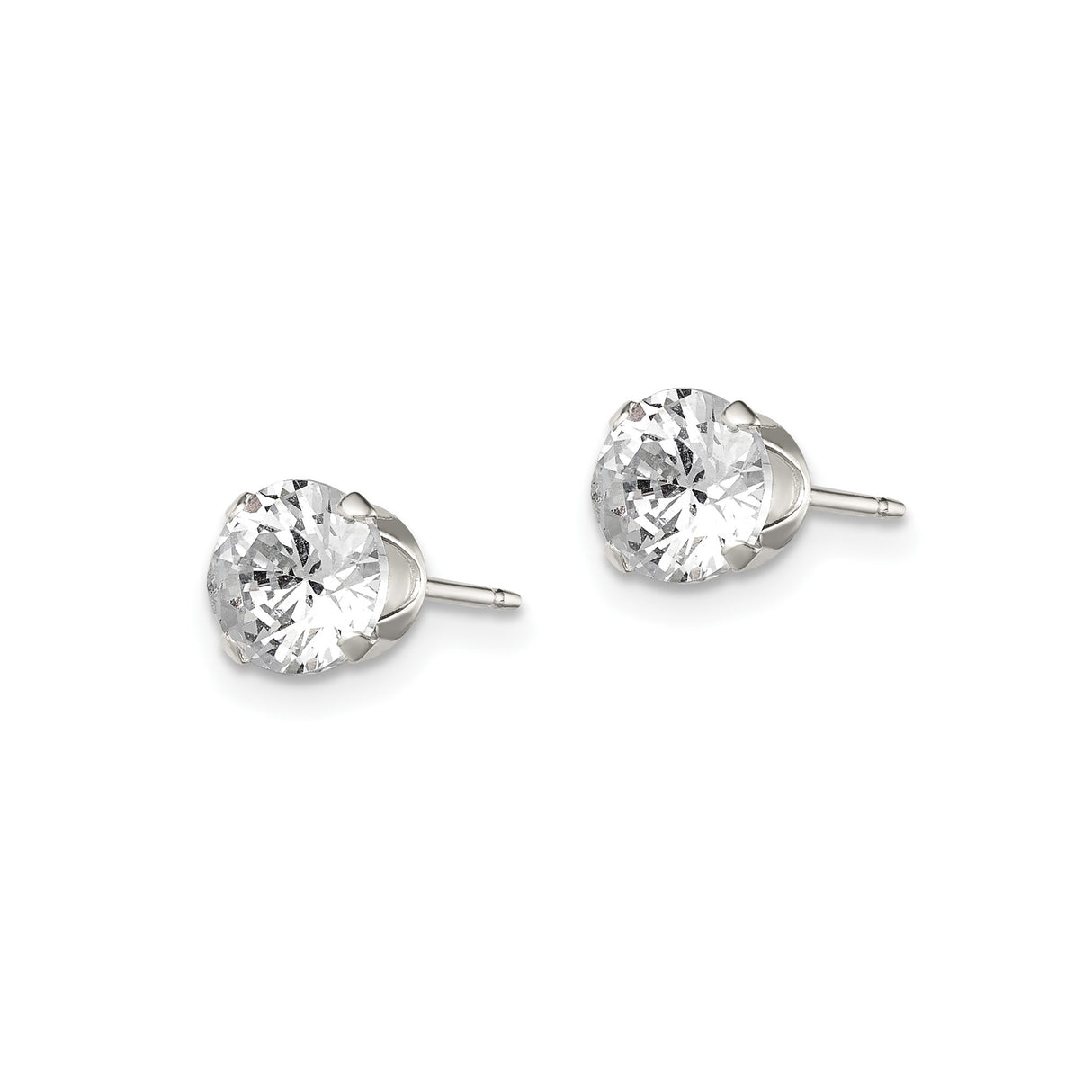 Sterling Silver Stud Earrings with 5mm Round Cubic Zirconia, Solitaire Prong Setting, Minimalist Style
