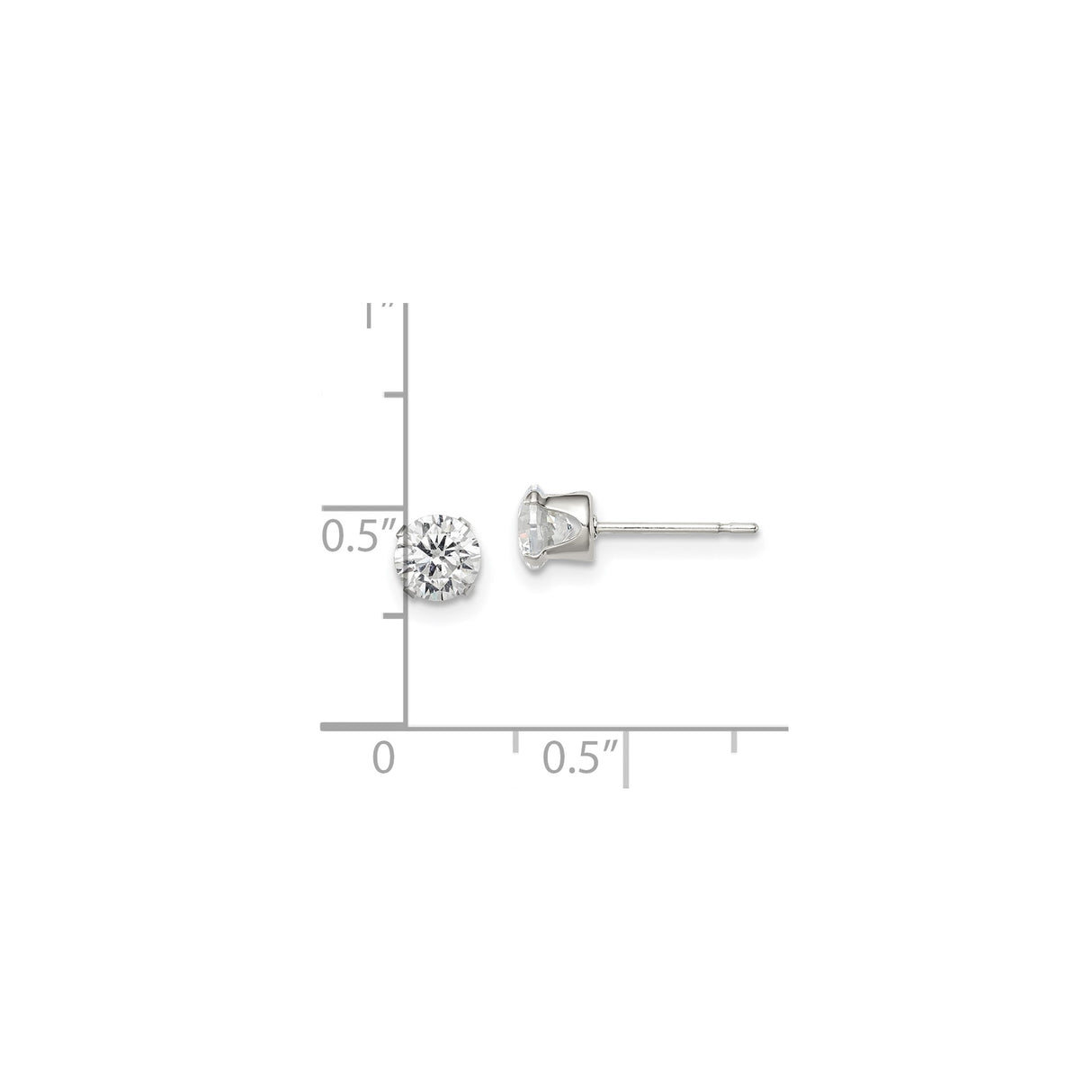 Sterling Silver Stud Earrings with 5mm Round Cubic Zirconia, Solitaire Prong Setting, Minimalist Style