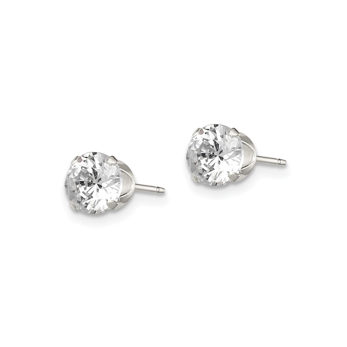 Sterling Silver Stud Earrings with Round Cubic Zirconia, Classic 4-Prong Setting