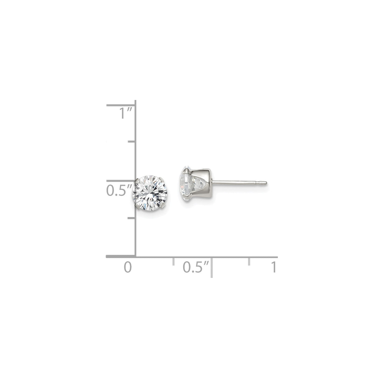 Sterling Silver Stud Earrings with Round Cubic Zirconia, Classic 4-Prong Setting