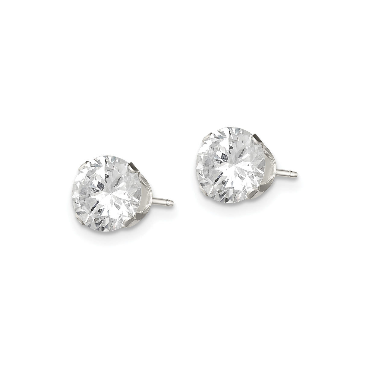 Sterling Silver Stud Earrings with Round Cubic Zirconia in Prong Setting, Minimalist Style