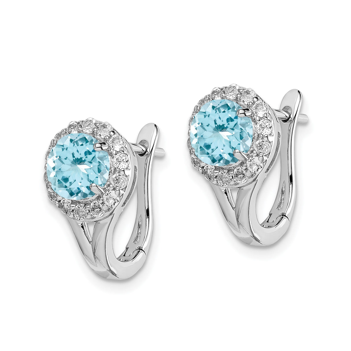 Sterling Silver Leverback Earrings with Swiss Blue Topaz and White Topaz Halo