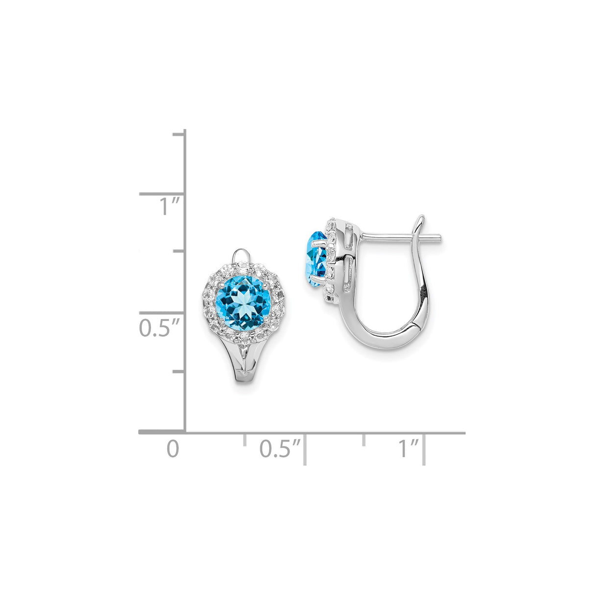 Sterling Silver Leverback Earrings with Swiss Blue Topaz and White Topaz Halo