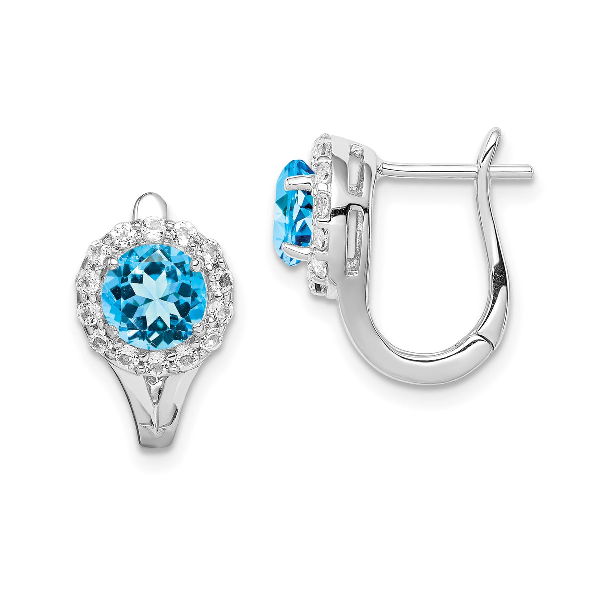Sterling Silver Leverback Earrings with Swiss Blue Topaz and White Topaz Halo